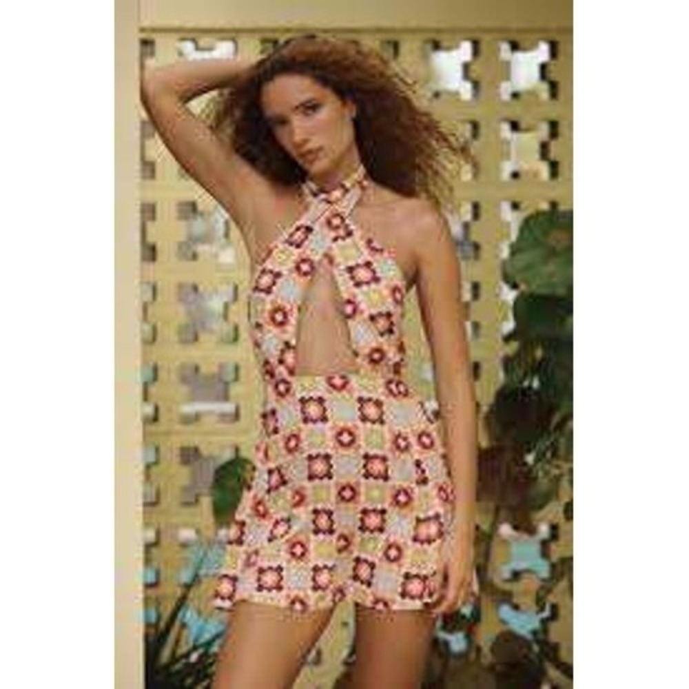 Anthropologie Celandine NEW Pink Holly Clarke Retro Floral Halter Mini Dress XL